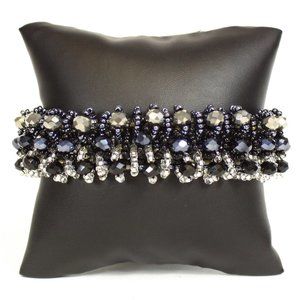 Czech Glass Beaded Bracelet Black, Silver